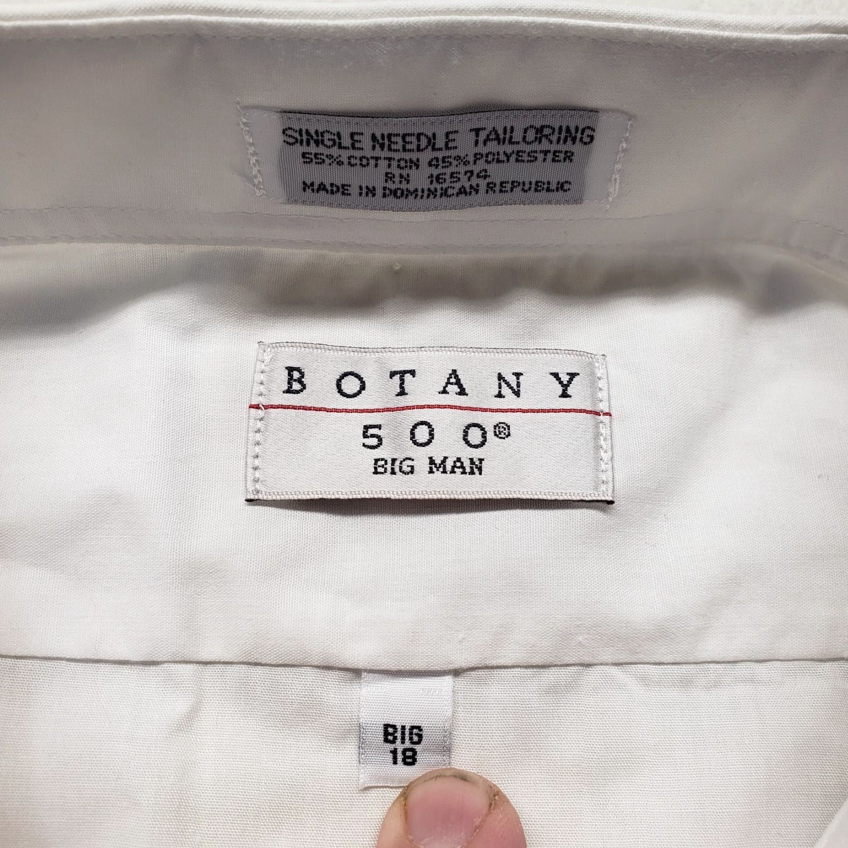 Vintage Botany 500 Shirt Men Big & Tall 18 White Short Sleeve Button-Up Front Pocket Solid Dress Shirt Mens Size 48R - 2 Thumbnail