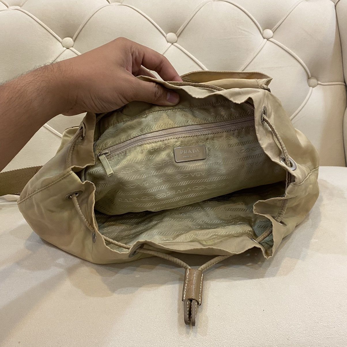Prada × Vintage Vintage Prada Cammello Brown Nylon Vela Backpack Size ONE SIZE - 14 Thumbnail