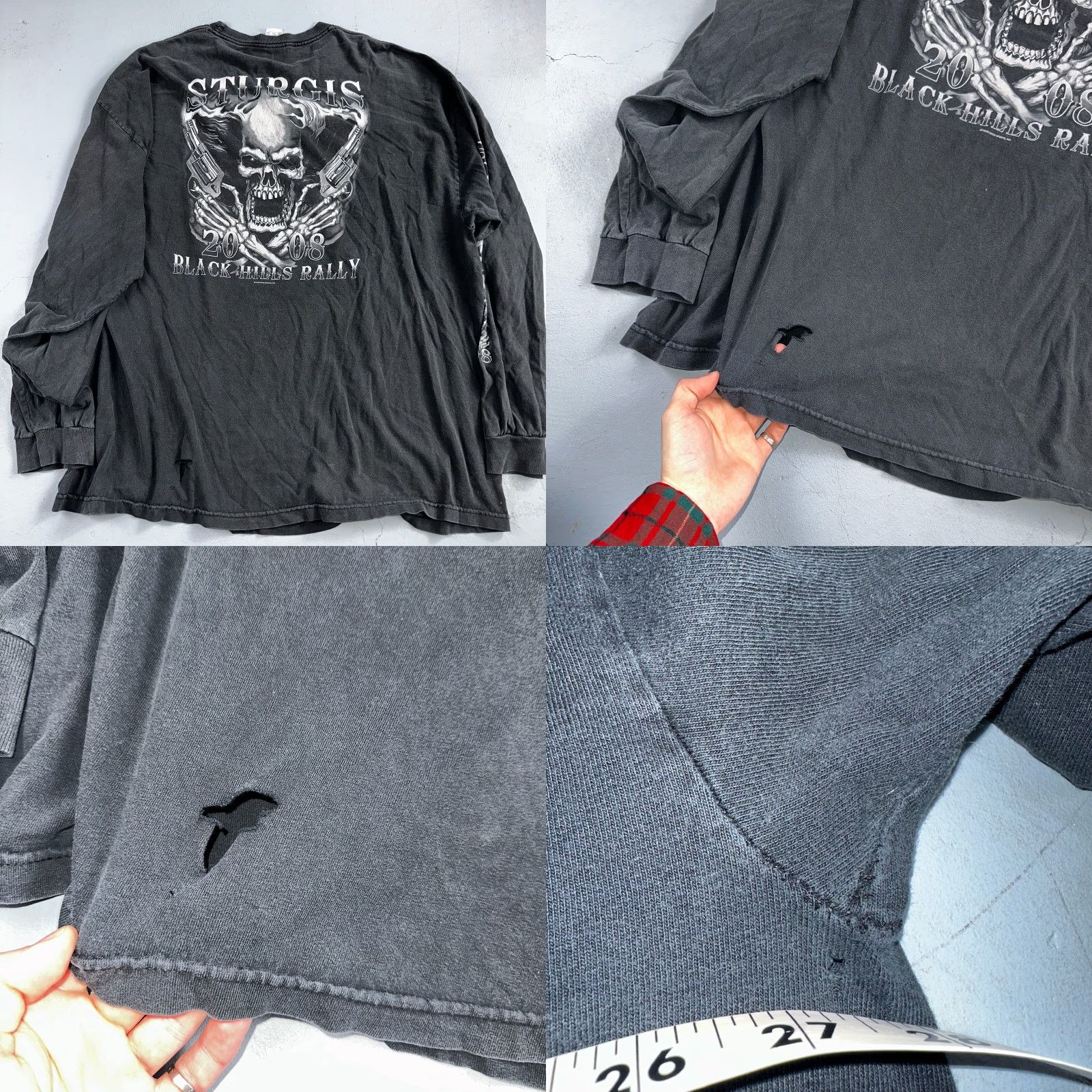AAA VINTAGE Sturgis Y2K Skulls Long Sleeve VTG T Shirt Biker Motorcycle 2008 Black Grunge 3XL Mens Size US XXL / EU 58 / 5 - 8 Thumbnail