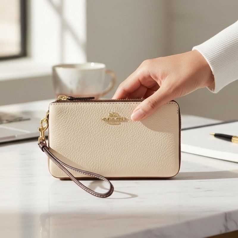 Coach Coach Double Corner Zip Wristlet Colorblock Ivory 91622 Size ONE SIZE - 1 Thumbnail