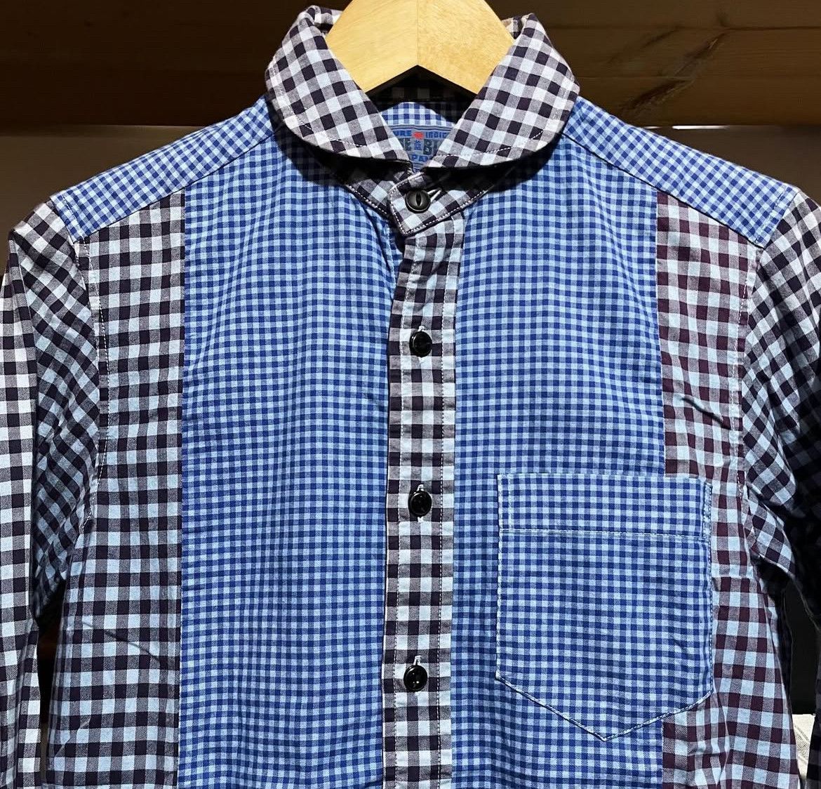 Blue Blue Japan 2000s Blue Blue Japan Shawl Collar Patchwork Checker Shirt Size US M / EU 48-50 / 2 - 2 Thumbnail