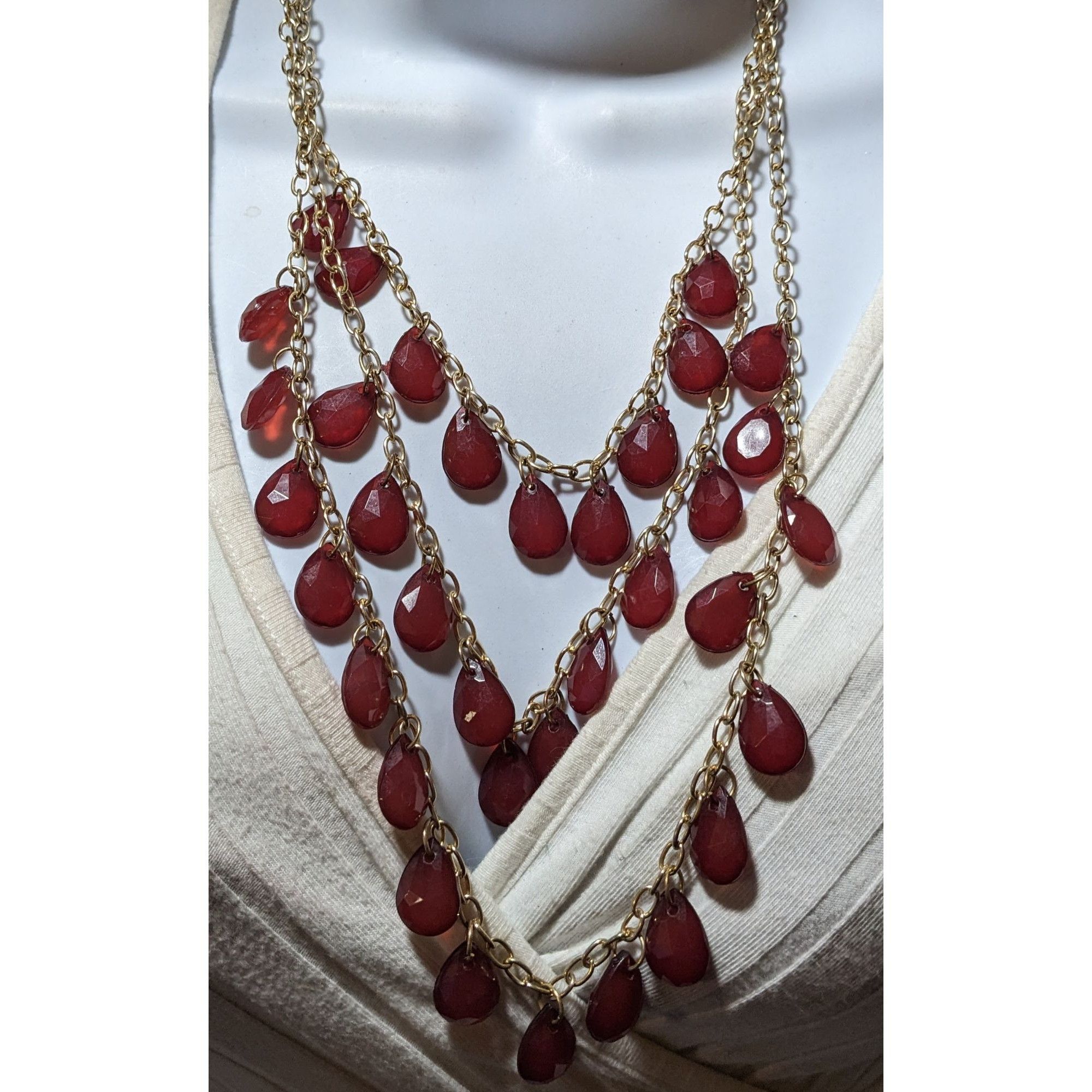 Other Retro Cranberry Gold Multilayer Gemmed Necklace Size ONE SIZE - 5 Thumbnail