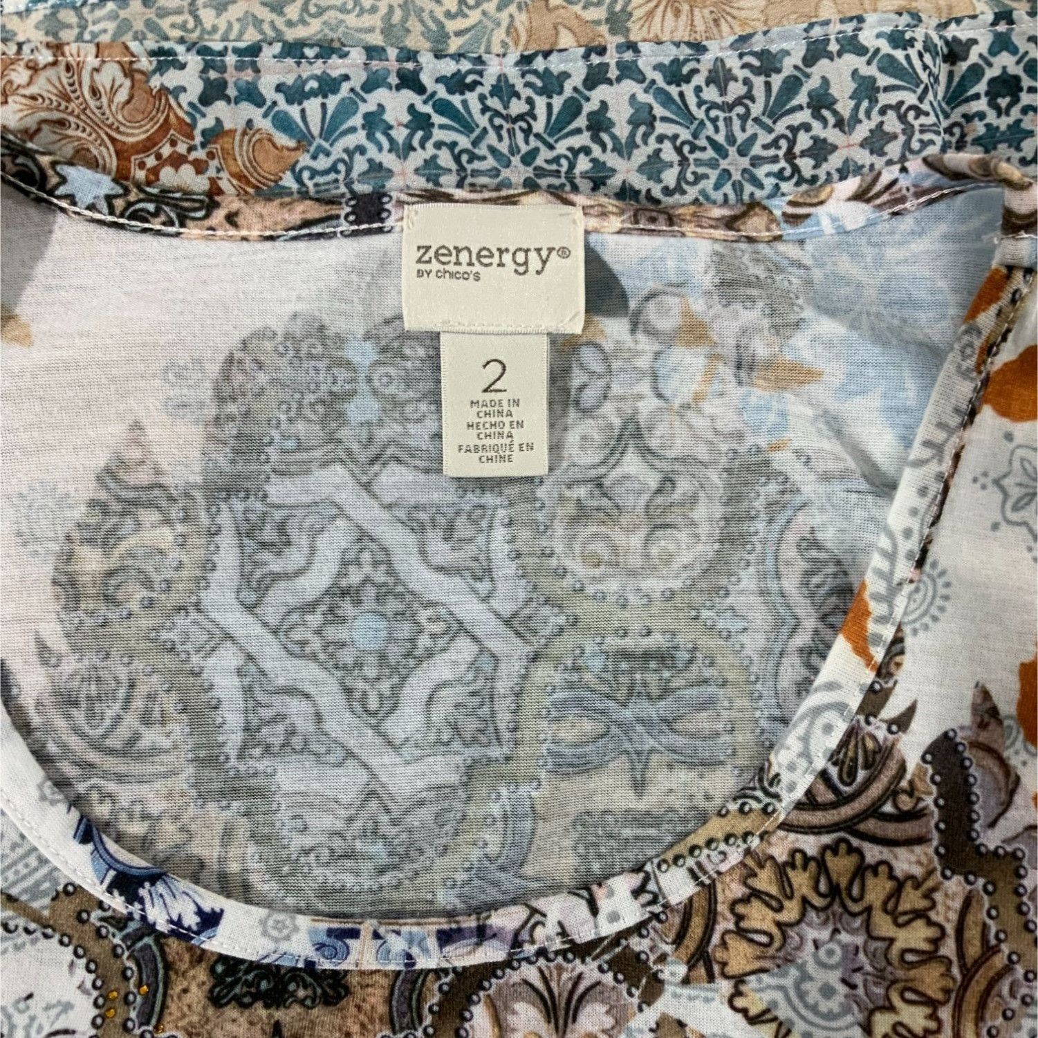 Chicos Chicos Zenergy Large Blouse Paisley Floral Short Sleeve Size L / US 10 / IT 46 - 6 Thumbnail