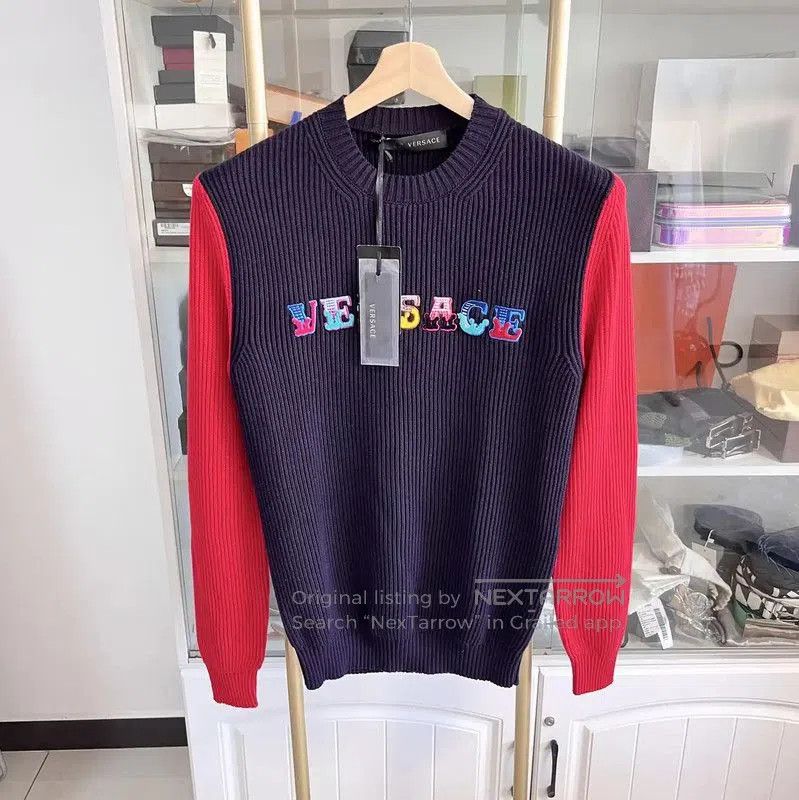 Versace Versace Embroidered Knit Sweater in Deep Blue . Size US XXL / EU 58 / 5 - 2 Thumbnail