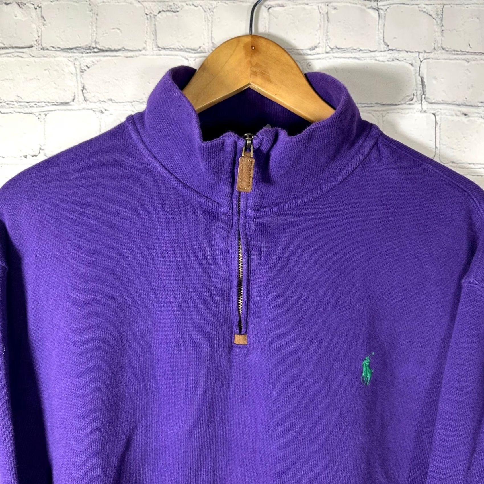 Polo Ralph Lauren Polo Ralph Lauren Mens 2XL Purple Mock Neck Zipper Pullover Cotton Sweater Green Pony Logo Button Zipper Short Sleeve? Size US XXL / EU 58 / 5 - 2 Thumbnail