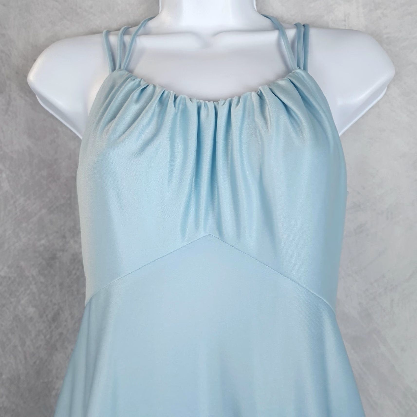 Vintage VINTAGE Satin Maxi Dress Womens 8 Blue Halter Strappy Romantic Whimsy Fairy 70s Size M / US 6-8 / IT 42-44 - 2 Thumbnail