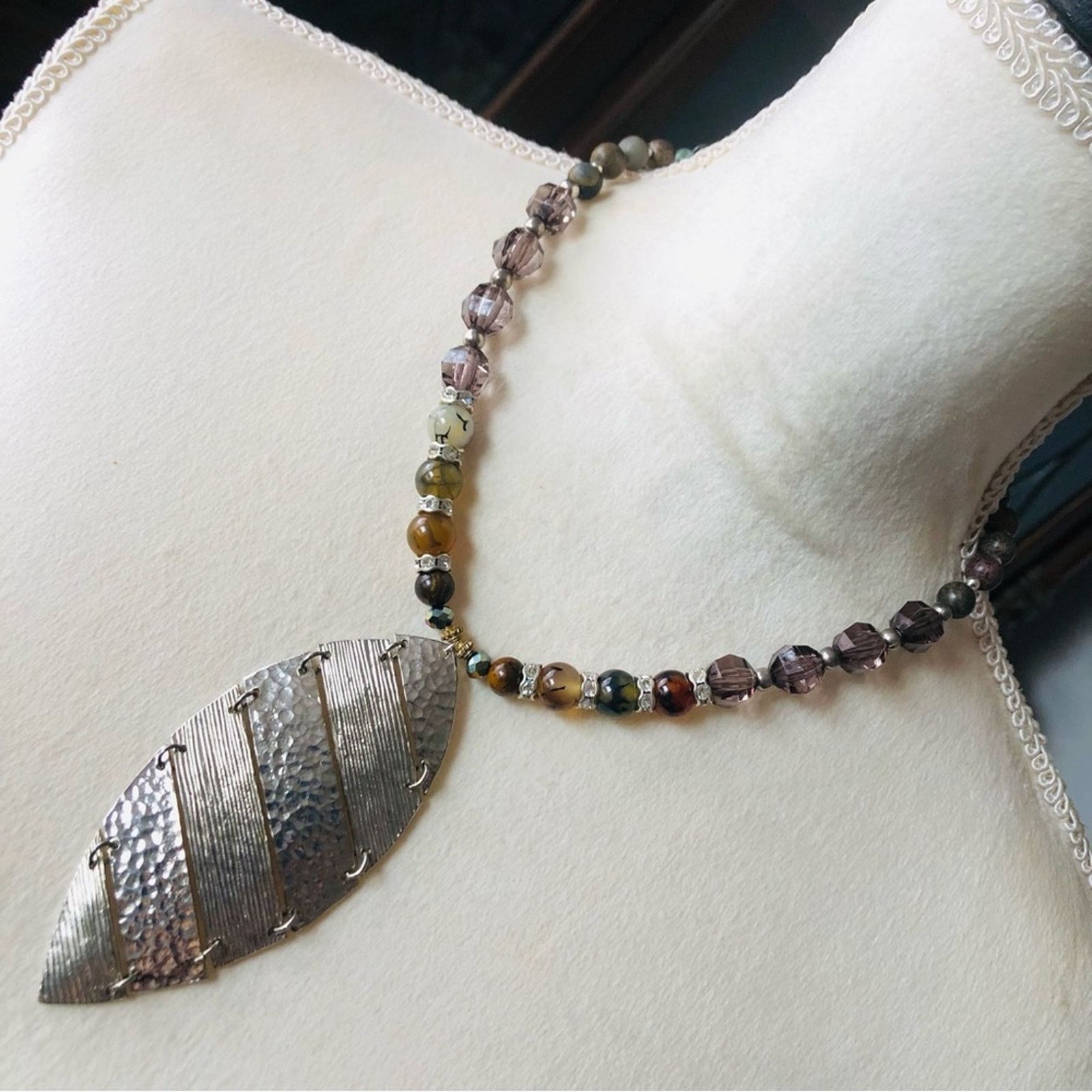 Handmade Handcrafted large articulated pendant genuine stone necklace Size ONE SIZE - 1 Thumbnail