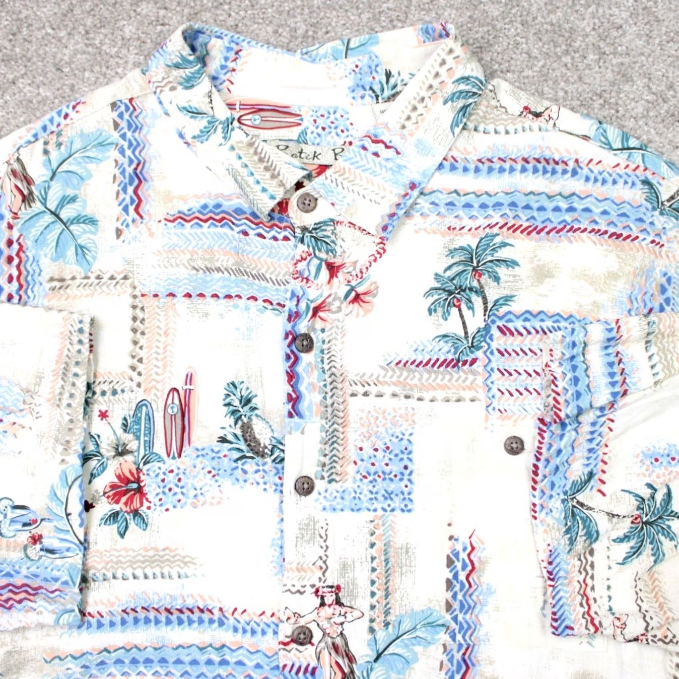 ALOHAS Batik Bay Shirt Mens 2XL Beige Aloha All Over Print AOP Rayon Hawaiian S/S - Button-Up, Short Sleeve, Floral, Casual, Vintage? Size US XXL / EU 58 / 5 - 5 Thumbnail