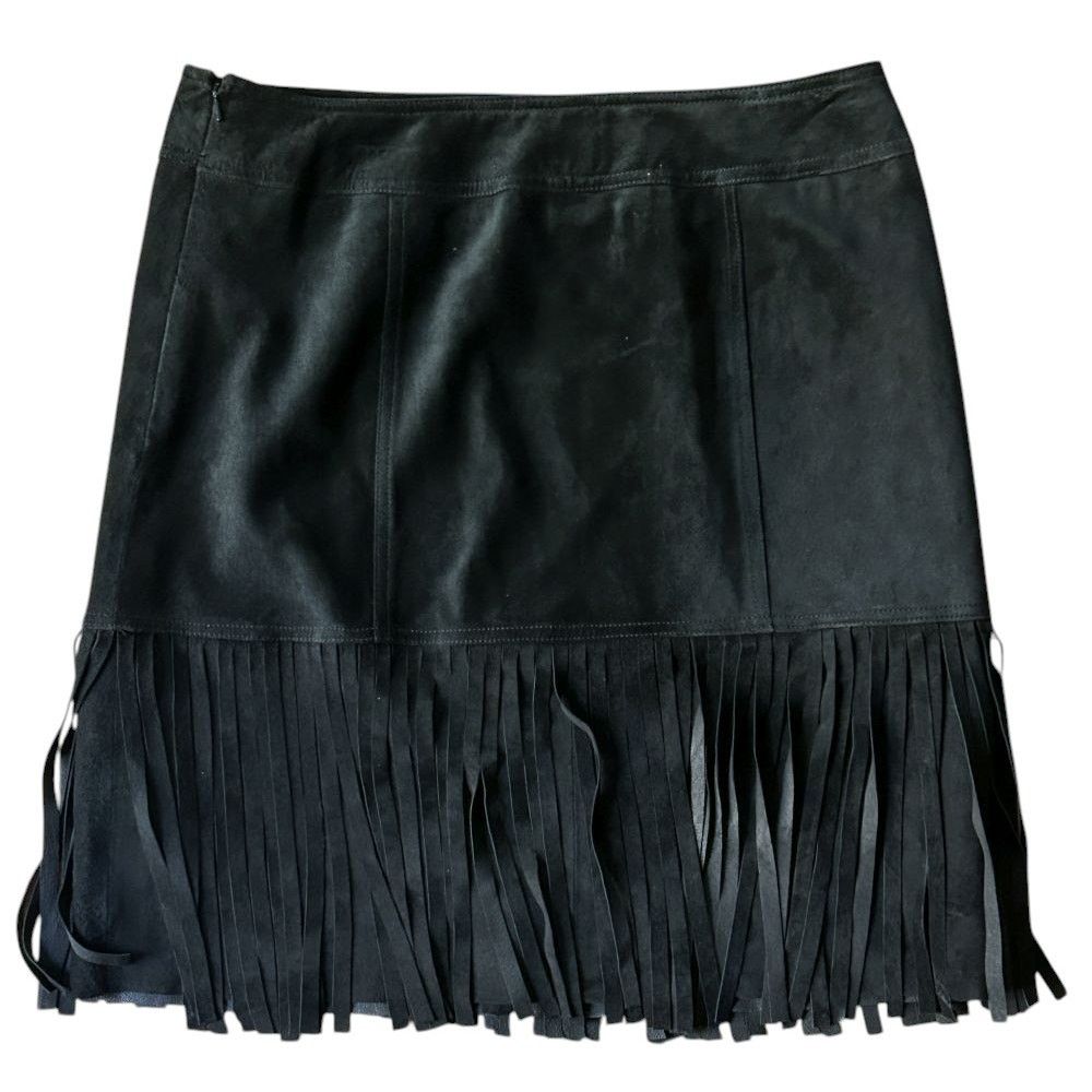 Other Worth 100% Suede Fringe Black Mini Skirt Size 4 Size 27" / US 4 / IT 40 - 4 Thumbnail