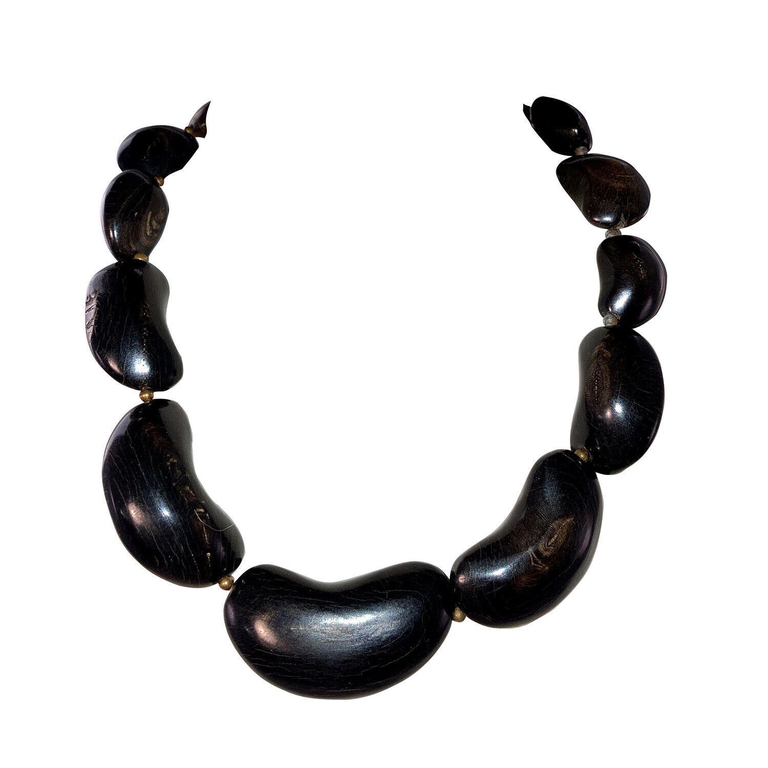 Designer Hand Made Carved Bull Horn Bean Shaped Bead Necklace Size ONE SIZE - 1 Thumbnail