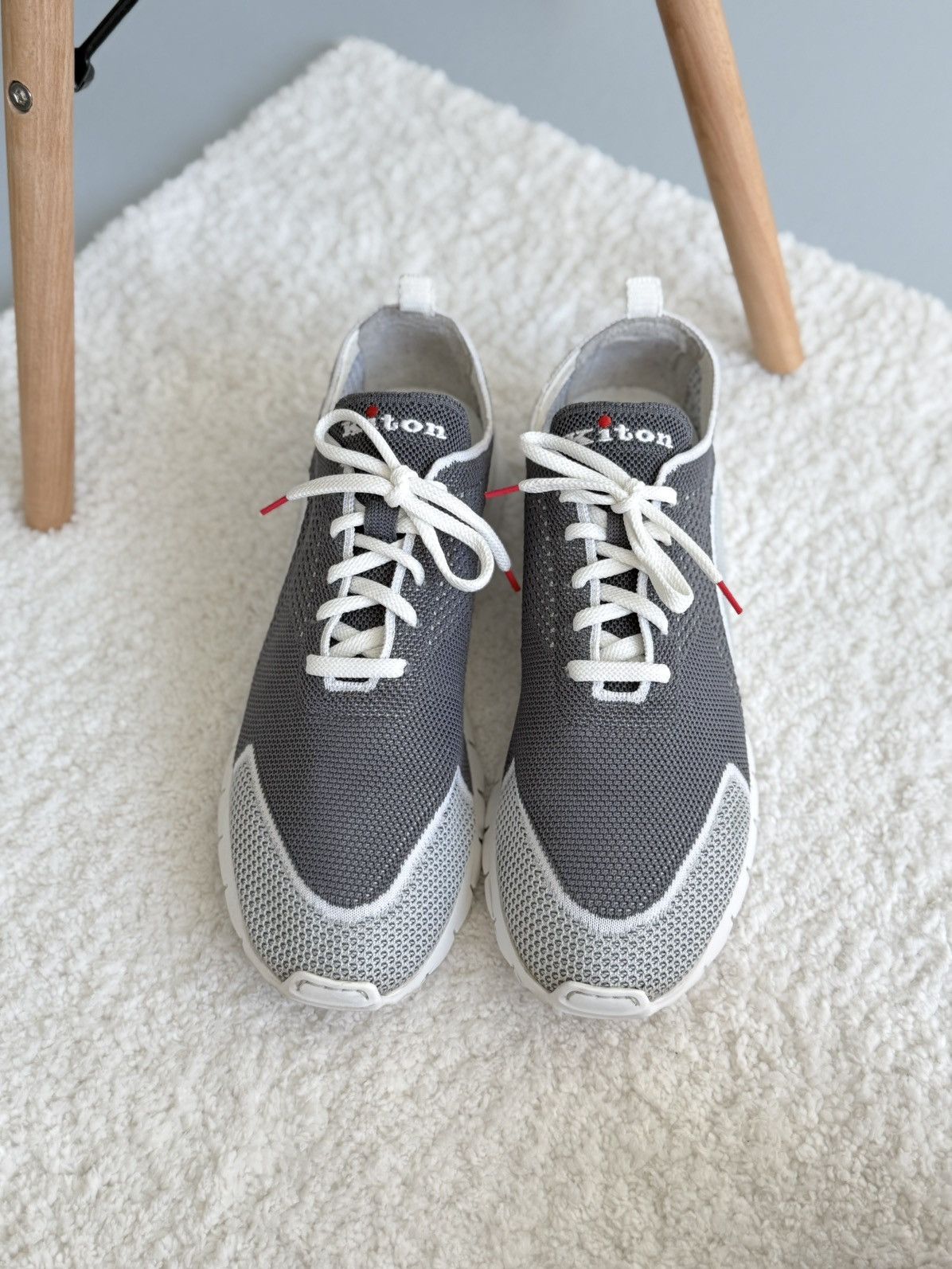 Kiton Kiton Low-Top Mesh Knit Lace-Up Cotton Sock Sneakers Gray Size US 12 / EU 45 - 4 Thumbnail