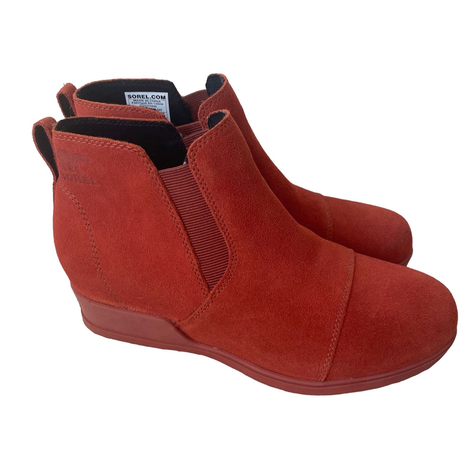 SOREL SOREL Suede Leather Evie Pull On Wedge Ankle Bootie WARP RED Size US 9.5 / IT 39.5 - 7 Thumbnail