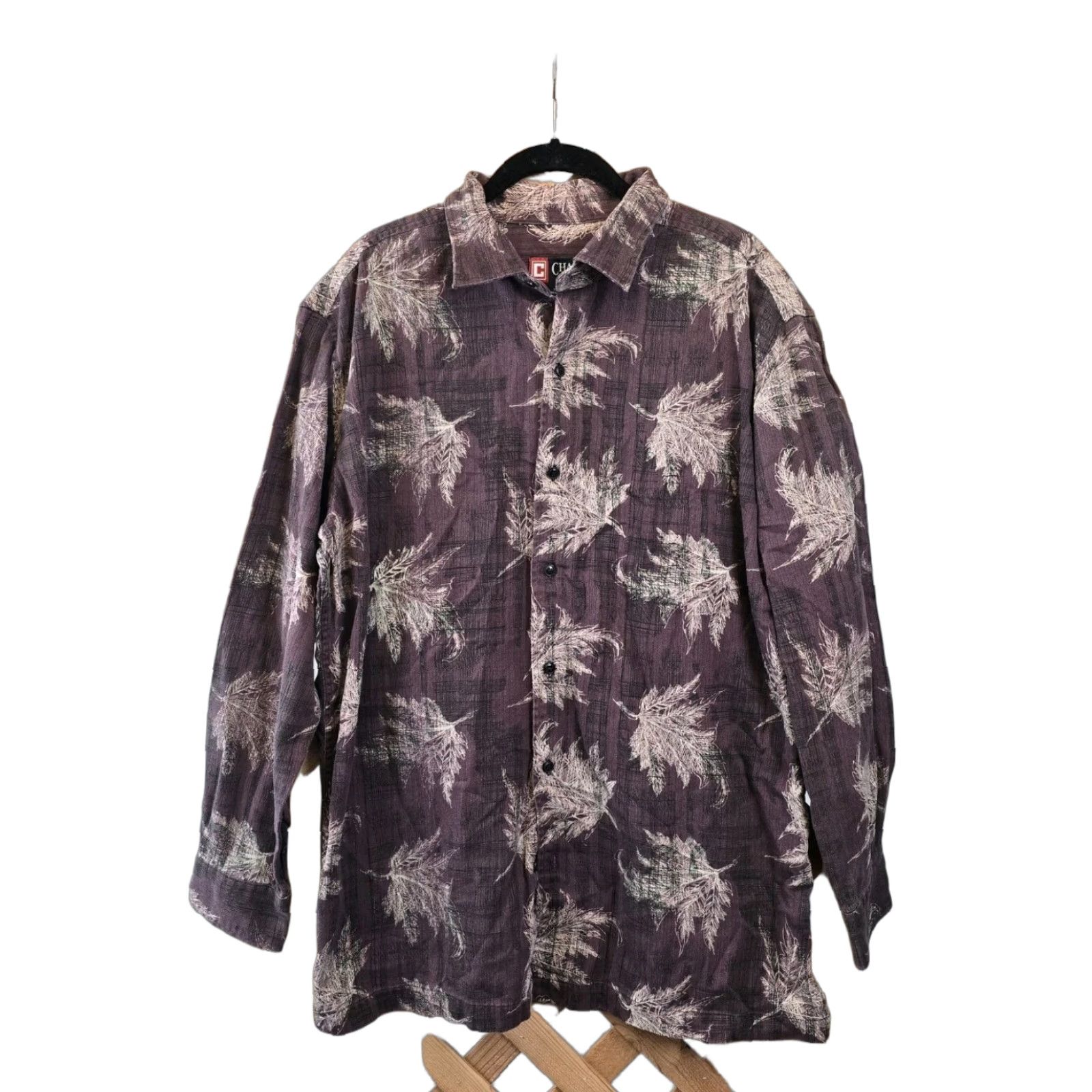 Chaps Chaps Men’s Long Sleeve Button-Up Flannel Shirt W/Leaf Design - Size L - Purple, 43-45 Chest - Cotton, Regular Fit, Fall/Winter, Men Size US L / EU 52-54 / 3 - 1 Thumbnail