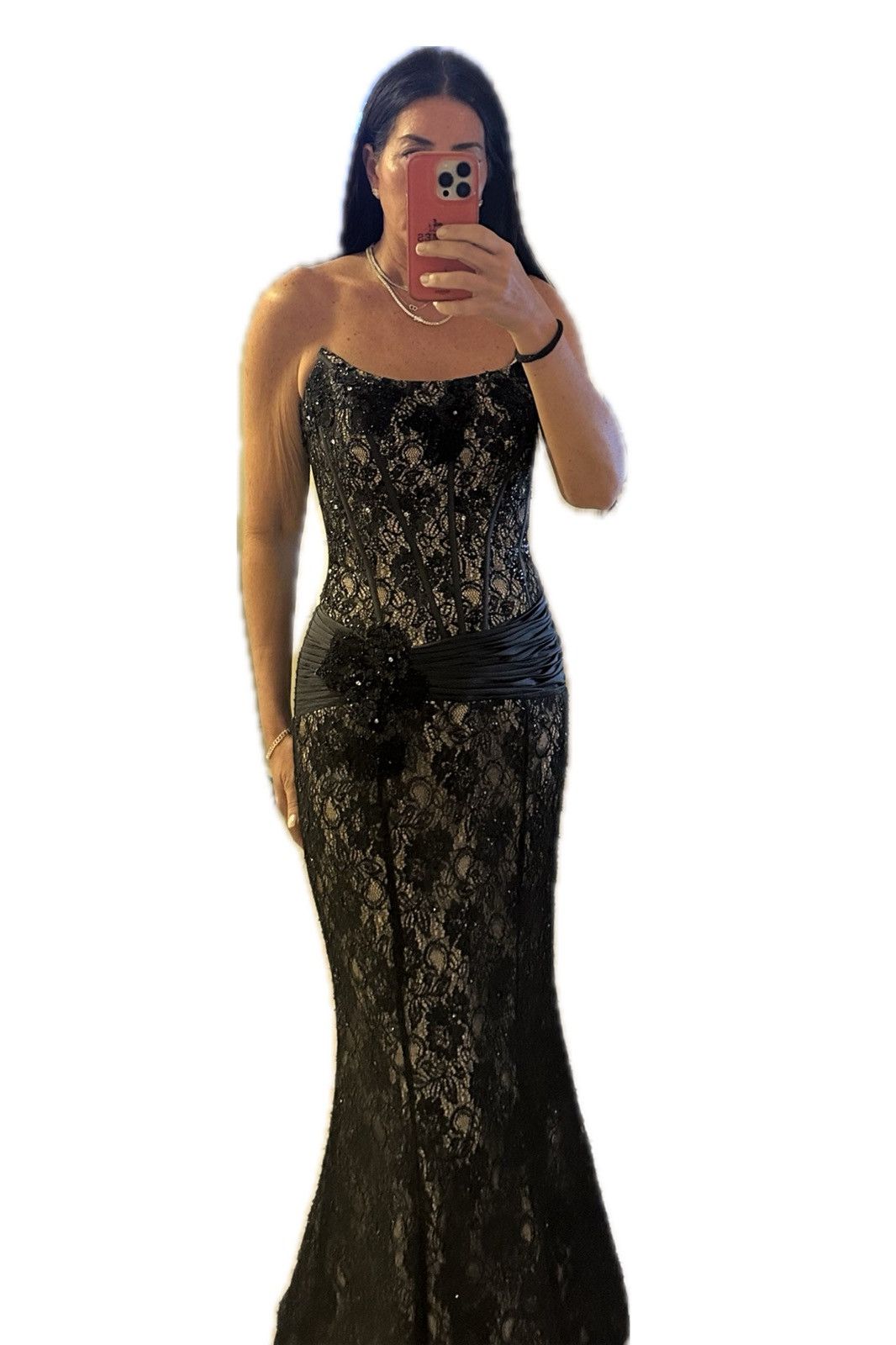Absolutely Stunning Black Lace Boned Bustier Mermaid Gown