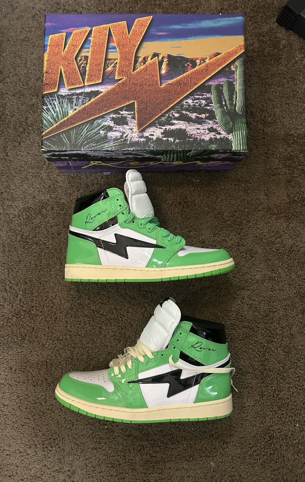 Reves Paris Reves Sport / KIY ‘85 HI Patent Neon Green / Black Size US 12 / EU 45 - 1 Thumbnail