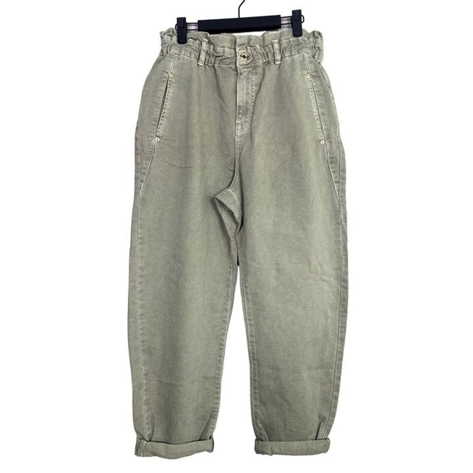 Zara Zara Paper Bag Relaxed Baggy Jeans Pants 29 Khaki Green Size 29" - 3 Thumbnail