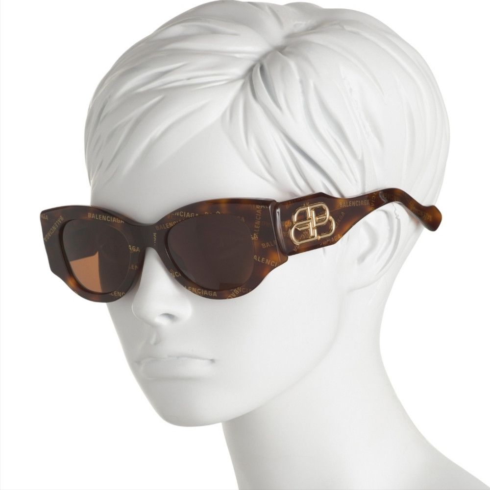 Balenciaga Balenciaga Tortoise Brown BB0070S Logo Cat Eye Sunglasses Size ONE SIZE - 1 Thumbnail