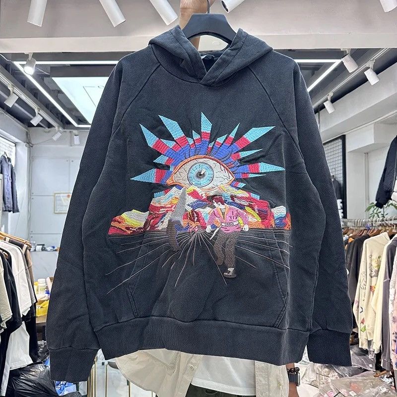 image of Embroidered Hoodie With Eyes in Black, Men's (Size Medium)