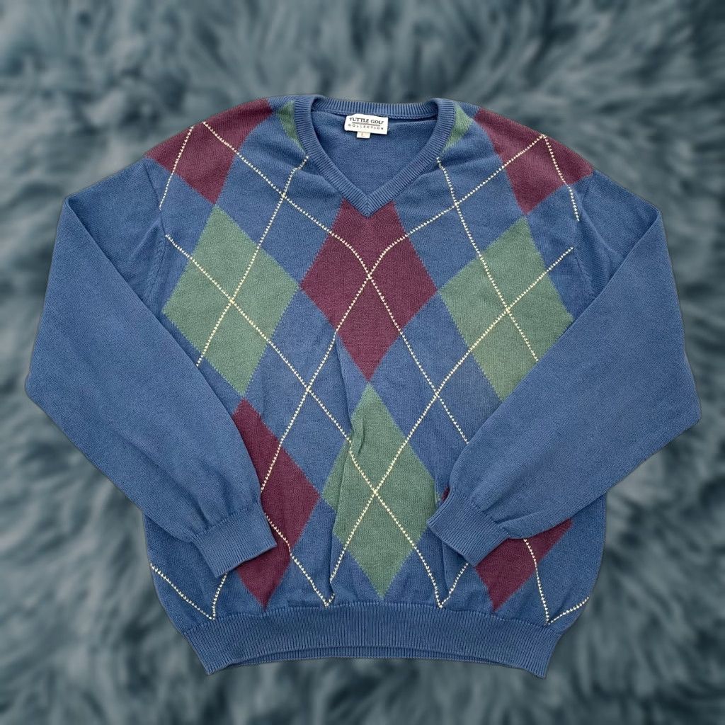 Vintage TUTTLE GOLF Sweater Adult Large Blue Argyle V-Neck Pullover Men L Cotton Knit Pullover Classic Mens Size US L / EU 52-54 / 3 - 1 Thumbnail