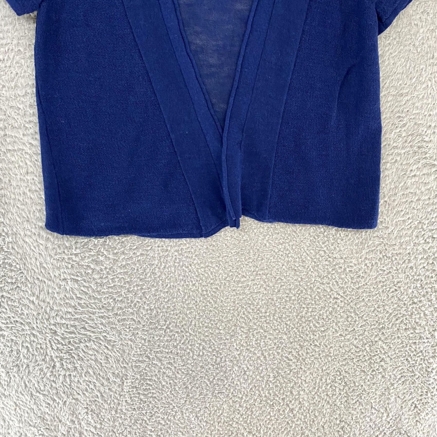 Eileen Fisher Eileen Fisher Cardigan Sweater Cardigan Womens Petite Large Wool Open Front Short Sleeve Blue Knitted Lightweight V-Neck 100% Wool Women Size L / US 10 / IT 46 - 3 Thumbnail