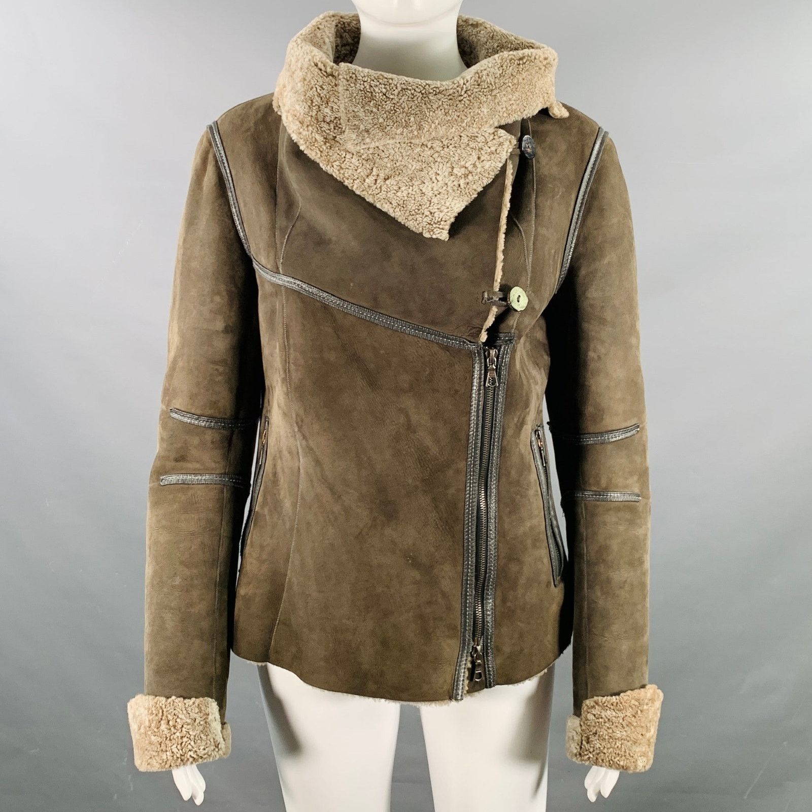 Gerard Darel GERARD DAREL Grey Taupe Sheepskin Shearling Double Zipper Size XS / US 0-2 / IT 36-38 - 2 Thumbnail