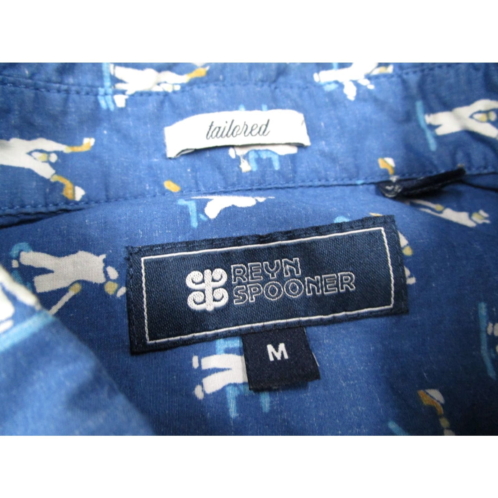 Reyn Spooner Reyn Spooner Mens Medium Blue Short Sleeve Button-Up Hawaiian Shirt AOP Flags Reverse Print Tropical Retro Size US M / EU 48-50 / 2 - 2 Thumbnail