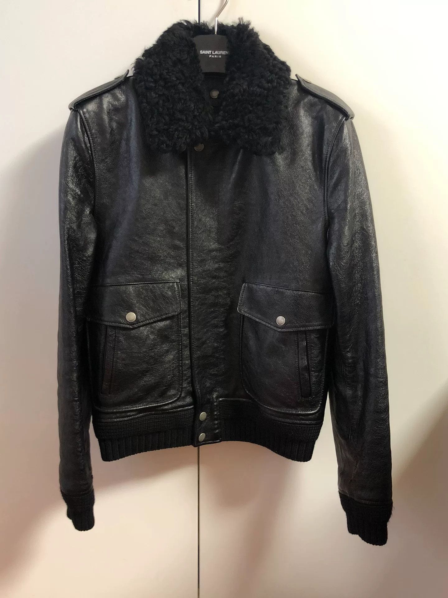 Saint Laurent Paris Saint Laurent Pilot Jacket with Wool Collar Size US S / EU 44-46 / 1 - 1 Thumbnail