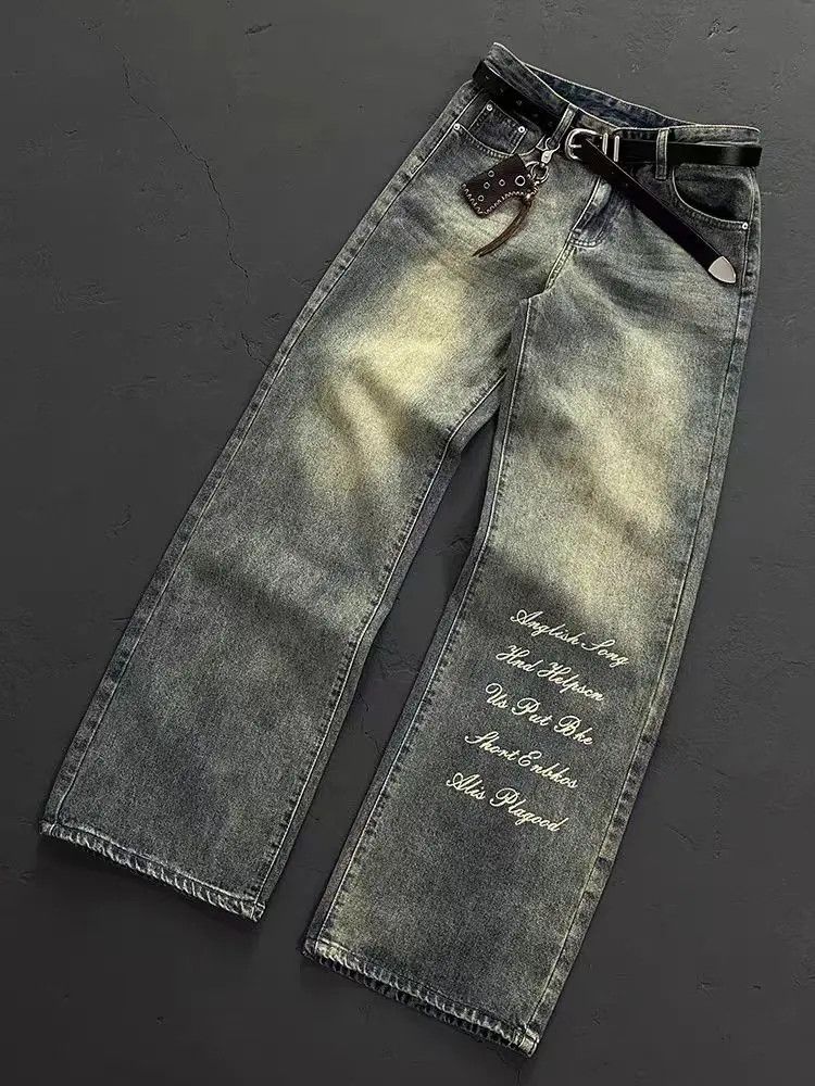 Designer × Japanese Brand Washed and Aged Printed Wide Leg Jeans Size US 32 / EU 48 - 5 Thumbnail