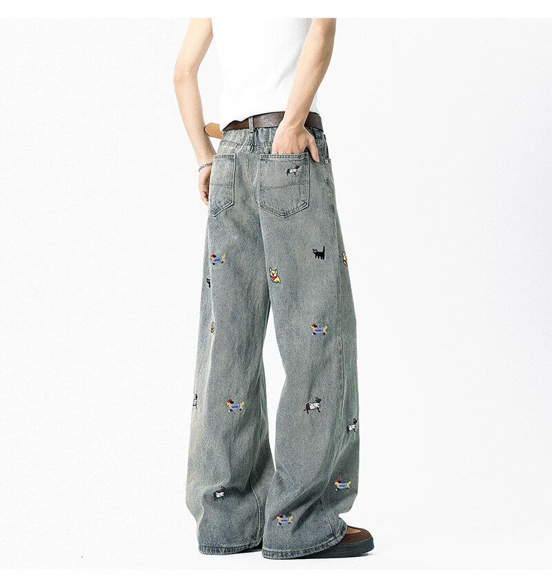 Japanese Brand Men's straight washed bootcut dachshund embroidered jeans Size US 32 / EU 48 - 5 Thumbnail
