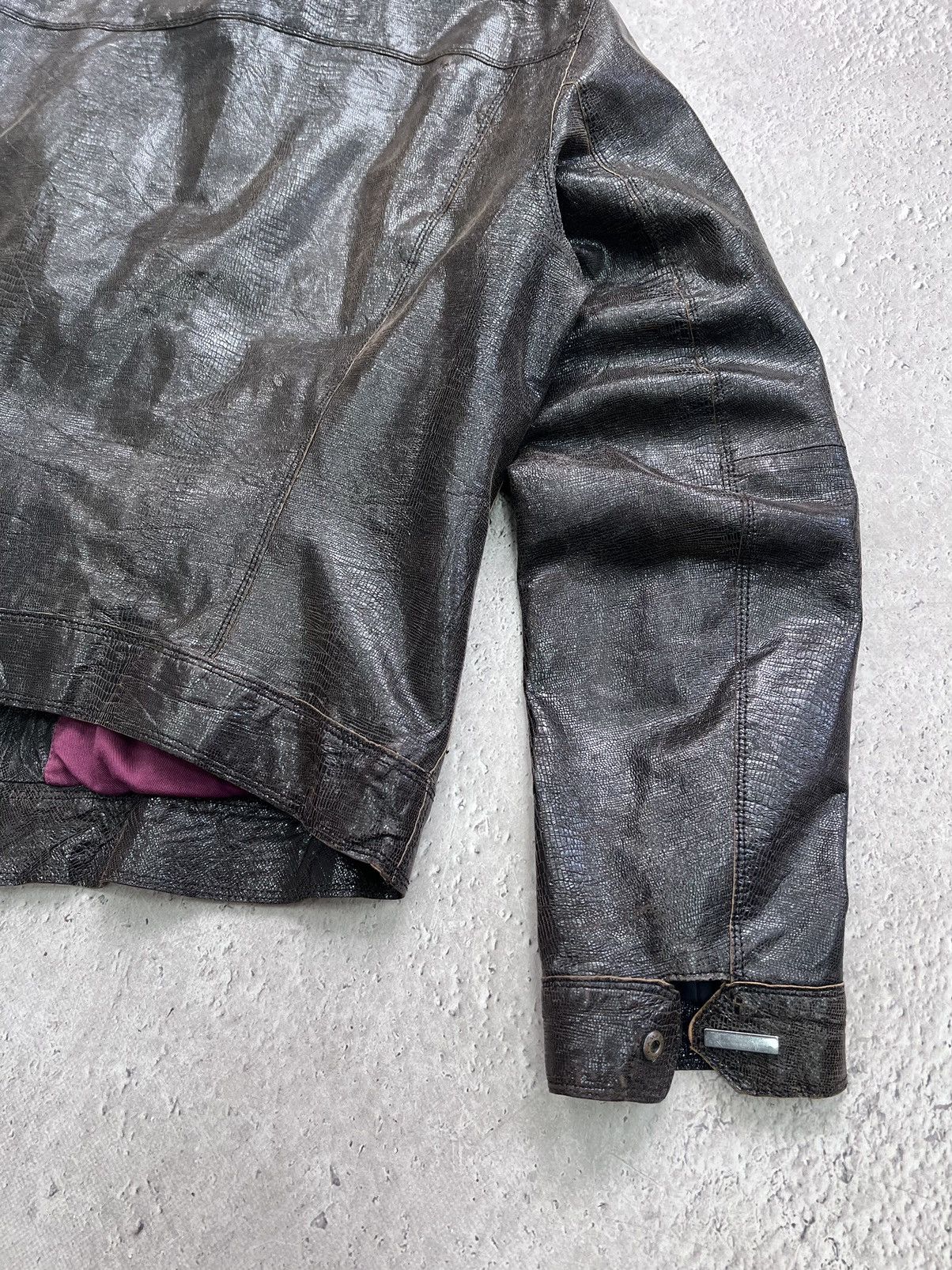 Emporio Armani × Giorgio Armani Vintage GIORGIO ARMANI BROWN LEATHER RACING IGUANA JACKET Size US M / EU 48-50 / 2 - 14 Thumbnail
