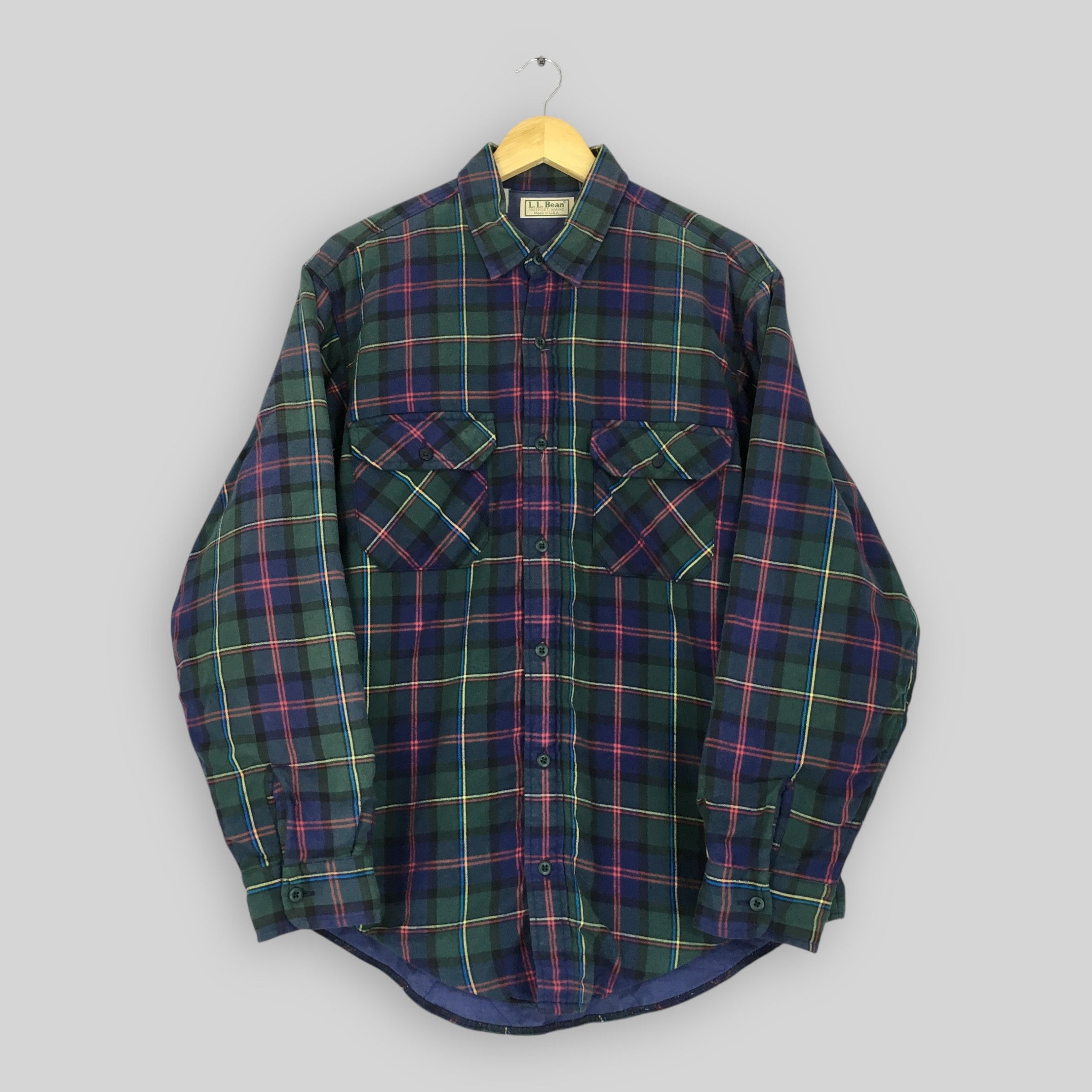 Flannel Vintage 90s LL Bean Lined Canvas Checkered Flannel Shirt M Size US M / EU 48-50 / 2 - 1 Thumbnail