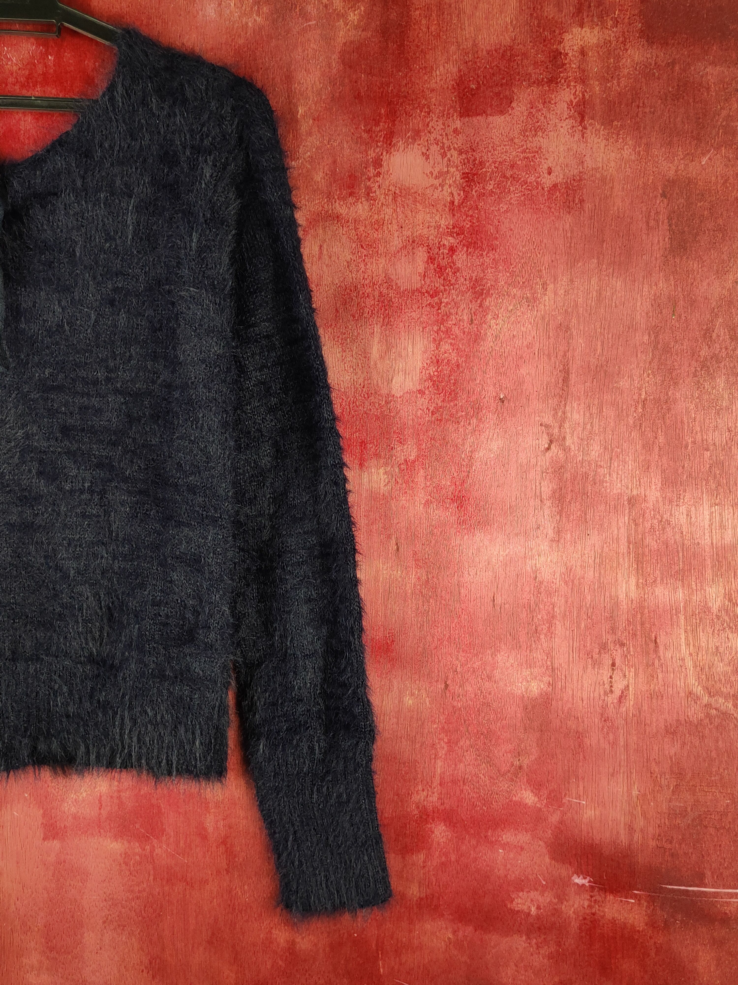 Homespun Knitwear Emporium Navy Shag Shaggy Fur Mohair Knitwear #S2168 Size L / US 10 / IT 46 - 10 Thumbnail