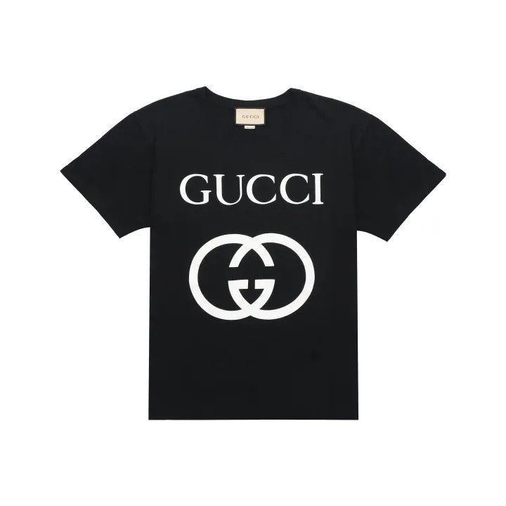 Gucci GUCCI T SHIRT BLACK GG MONOGRAM LOGO WHITE 616036