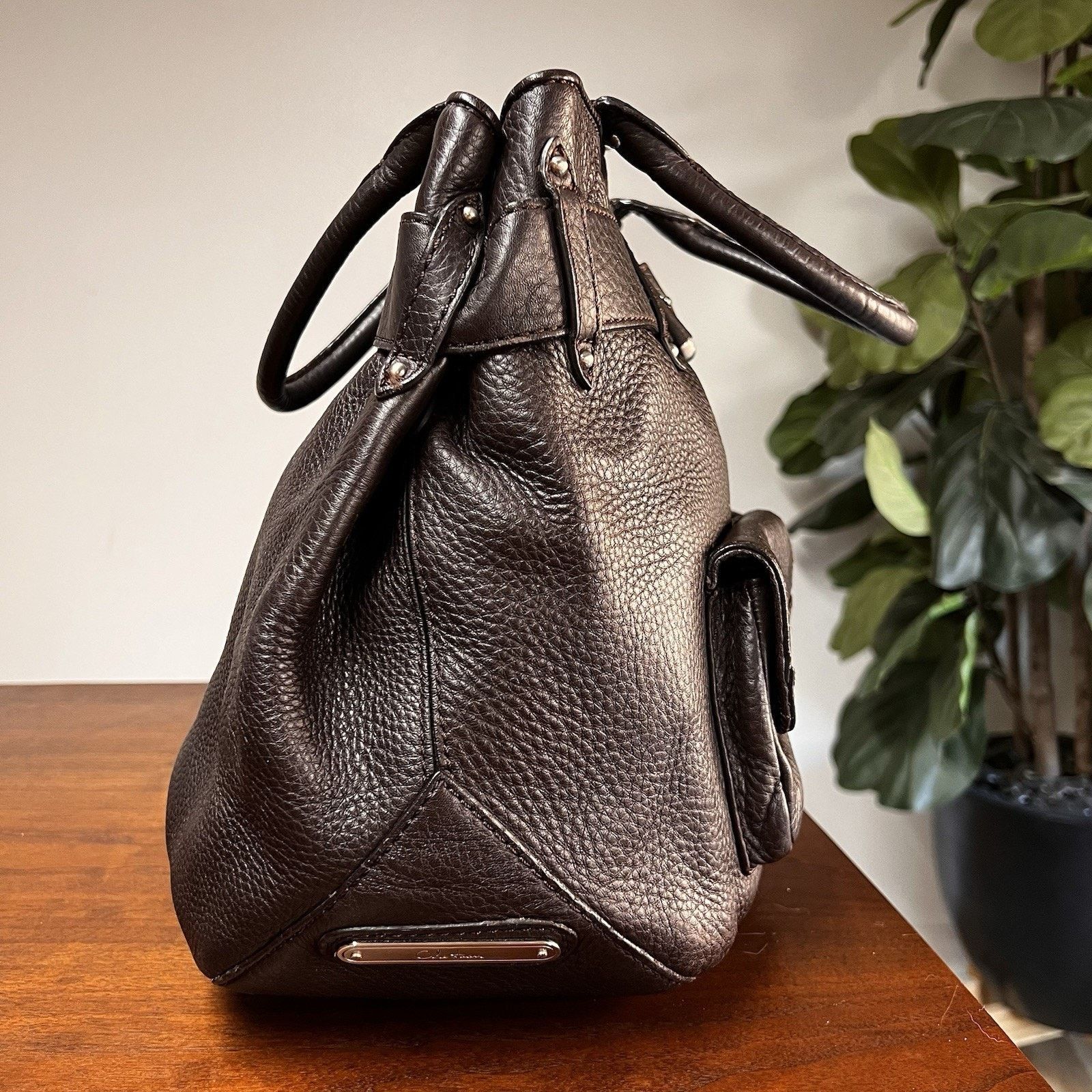 Cole Haan $400 Cole Haan Belted Brown Pebbled Leather Shoulder Bag Size ONE SIZE - 5 Thumbnail