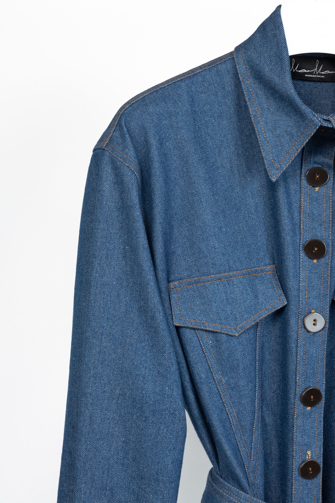 Other Marmar Halim Blue Denim Buttoned Belted Shirt Dress Size XL / US 12-14 / IT 48-50 - 5 Thumbnail