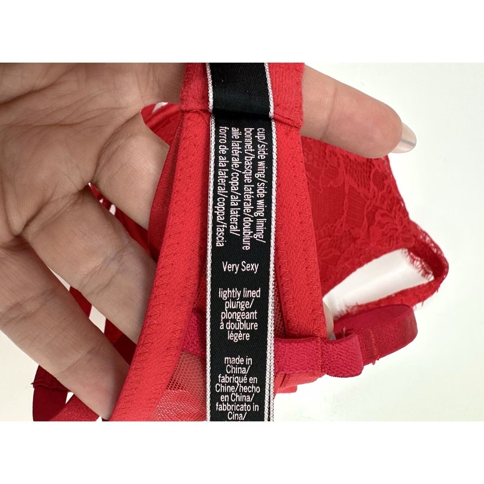Victoria's Secret Victoria's Secret Bra 32D Very Sexy Lightly Lined Plunge Red Lacy Strappy Womens Cup D Push Up Size ONE SIZE - 7 Thumbnail
