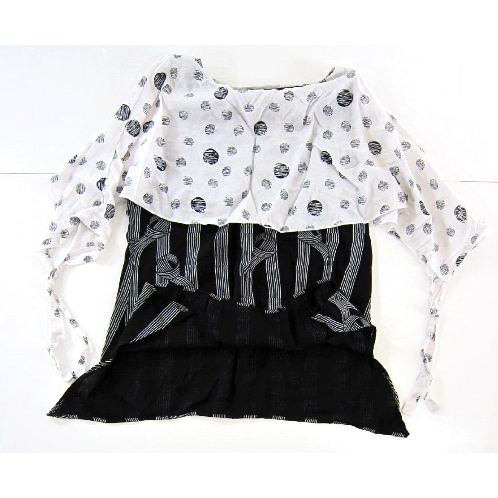 Vintage Shana Blouse Tunic 100% Rayon Black White Geometric Polka Dot 90s Bohemian Boxy Large Women XS-XL? Size L / US 10 / IT 46 - 7 Thumbnail