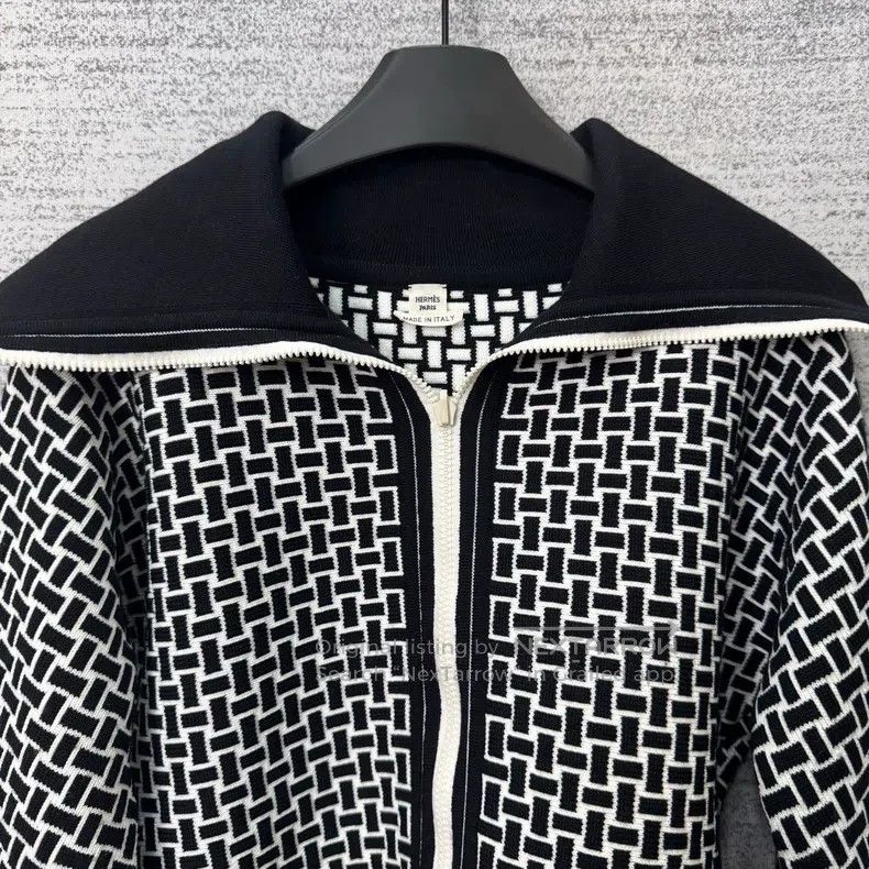 Hermes Hermes Black and White Woven Print Knit Jacket Size XXS / US 00 / IT 34 - 3 Thumbnail