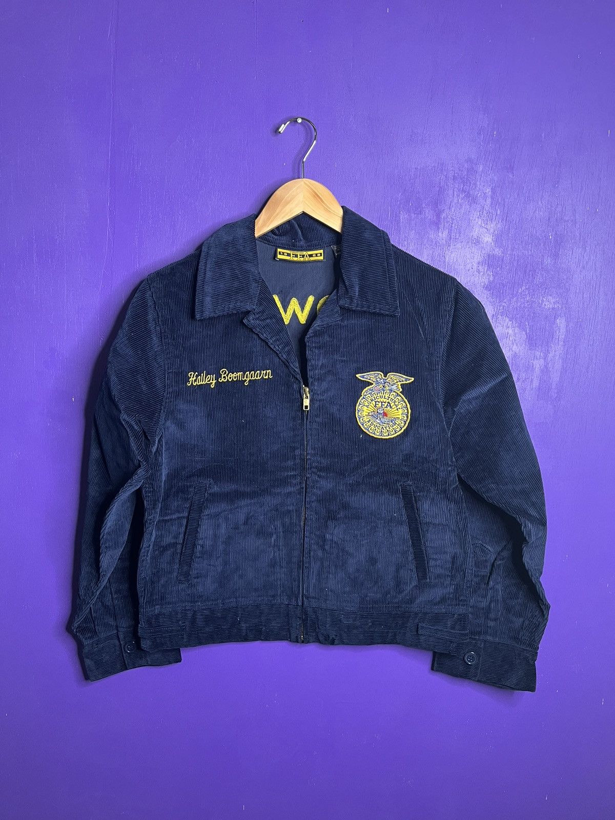 image of Vintage 90's Ffa Iowa Stoney Point Logo Jacket in Navy, Men's (Size Small)