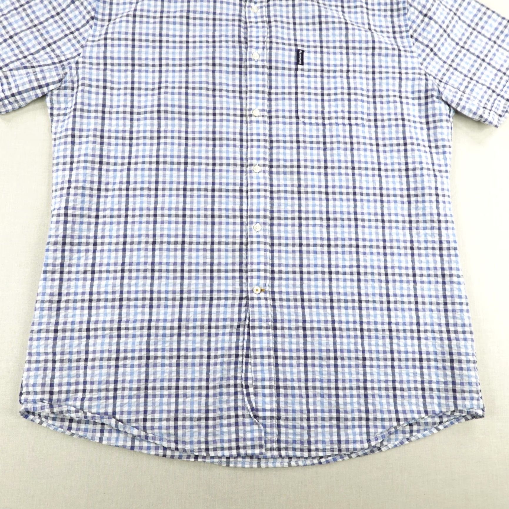 Barbour Barbour Mens Shirt XL Short Sleeve Cotton Seersucker Plaid Casual Summer Classic Blue Size US XL / EU 56 / 4 - 4 Thumbnail