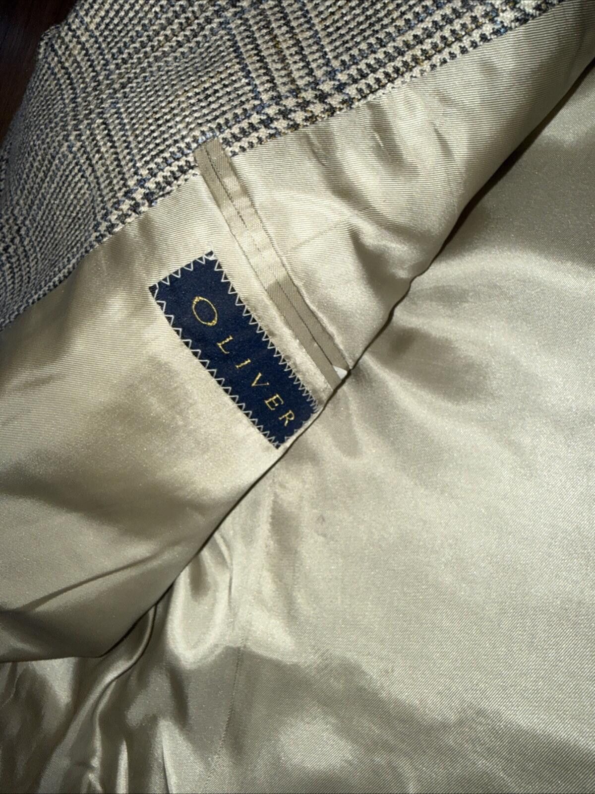 Oliver Peoples Oliver Blazer Mens 44 Tan Blue Plaid Blazer Wool Linen Silk Size 44R - 7 Thumbnail