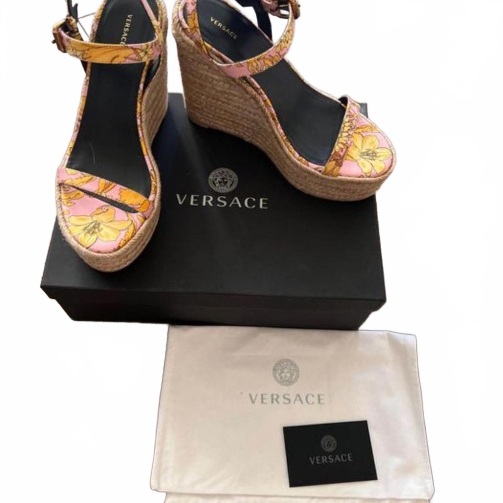 Versace Versace Floral Espadrilles Wedge Heel Pink Barocco Size US 10 / IT 40 - 1 Thumbnail