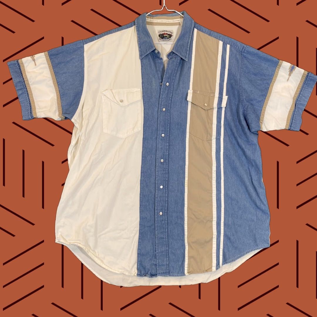 Vintage VINTAGE Cumberland Outfitters Men's Shirt 2XL Western Button-Up Cotton Blue White Outdoor Casual Size US XXL / EU 58 / 5 - 1 Thumbnail