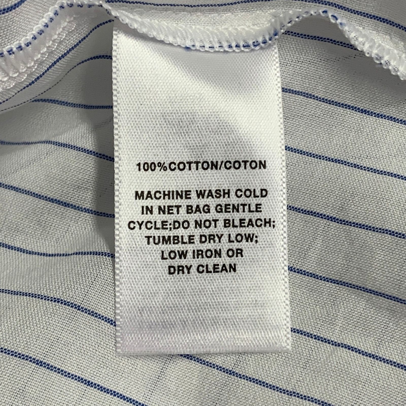 Size L White Blue Cotton Pinstripe Sheer Spread Collar Shirt