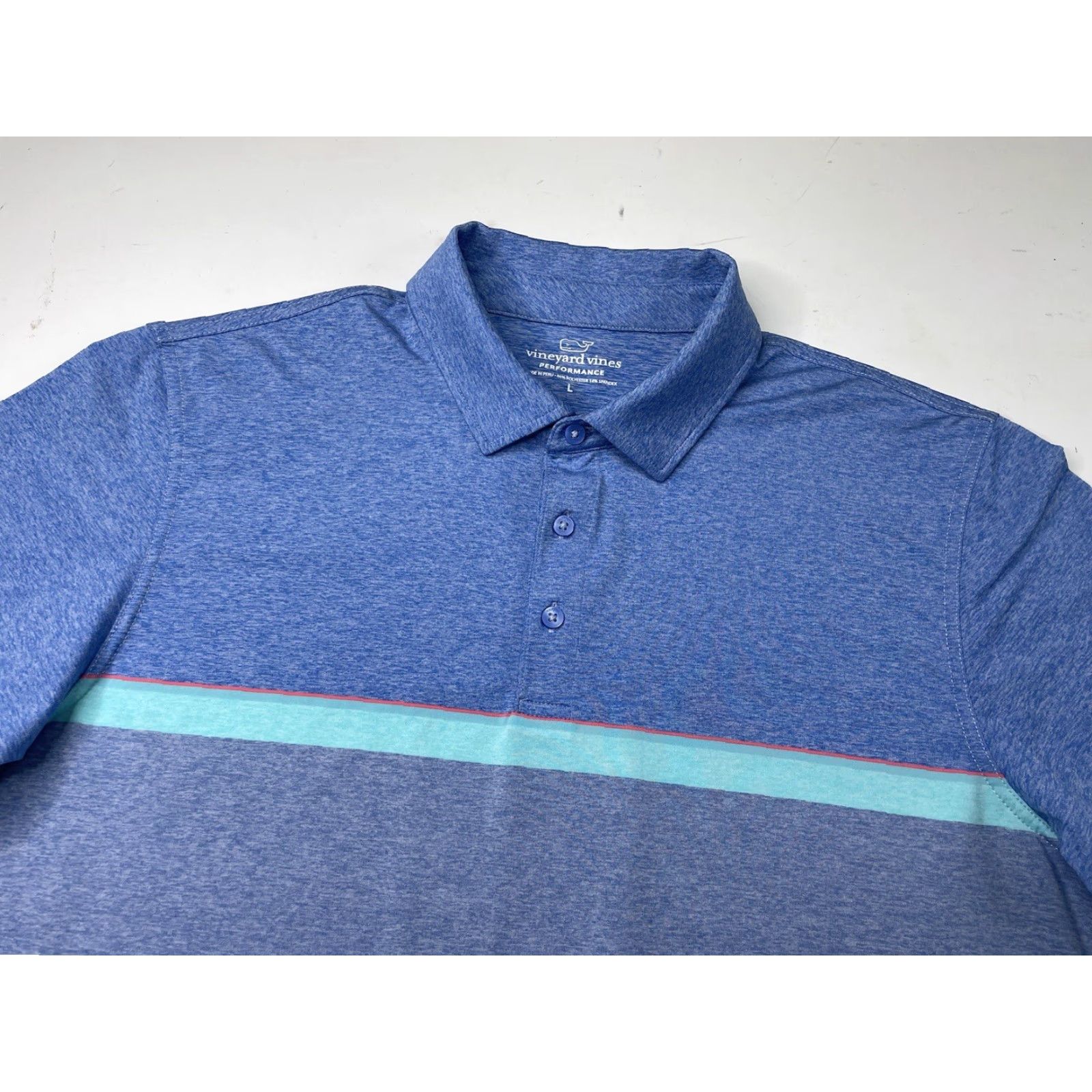 Vineyard Vines Vineyard Vines Performance Polo Mens Large Blue Striped Stretch Golf Shirt Size US L / EU 52-54 / 3 - 2 Thumbnail