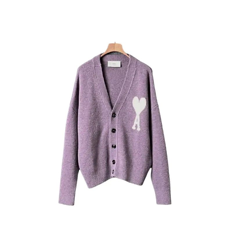 AMI AMI Purple Alpaca Wool Logo Cardigan 0089 Size L / US 10 / IT 46 - 1 Thumbnail