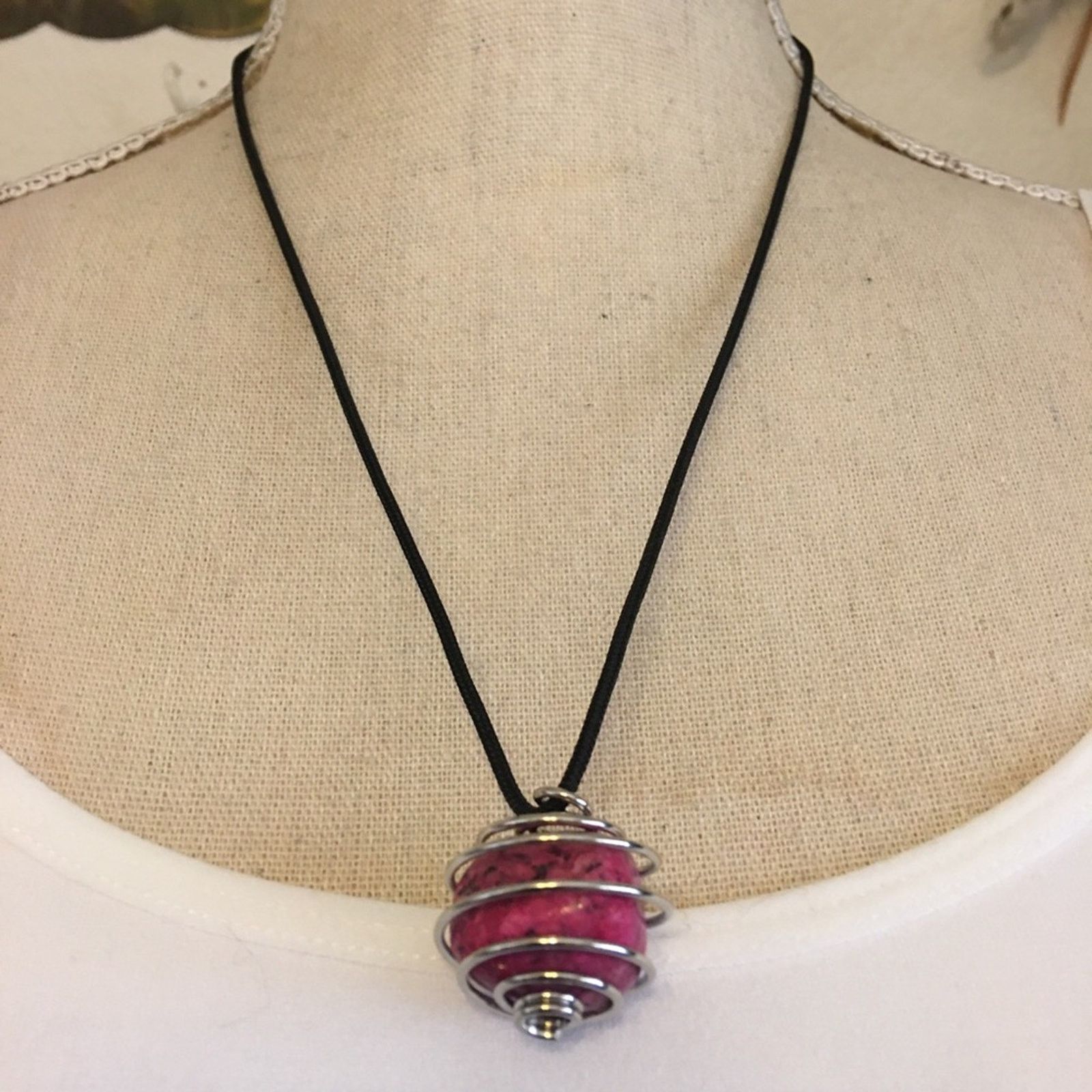 Jewelry Dyed pink howlite stone pendant on cord necklace Size ONE SIZE - 1 Thumbnail