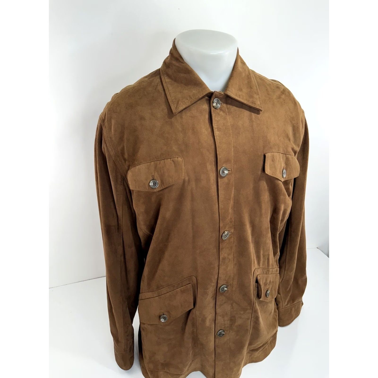 Liz Claiborne CLAIBORNE Luxe - GOAT SUEDE LEATHER Mens L Ranch Field Safari Jacket Shirt Leather Brown 90s Mens Size US L / EU 52-54 / 3 - 3 Thumbnail