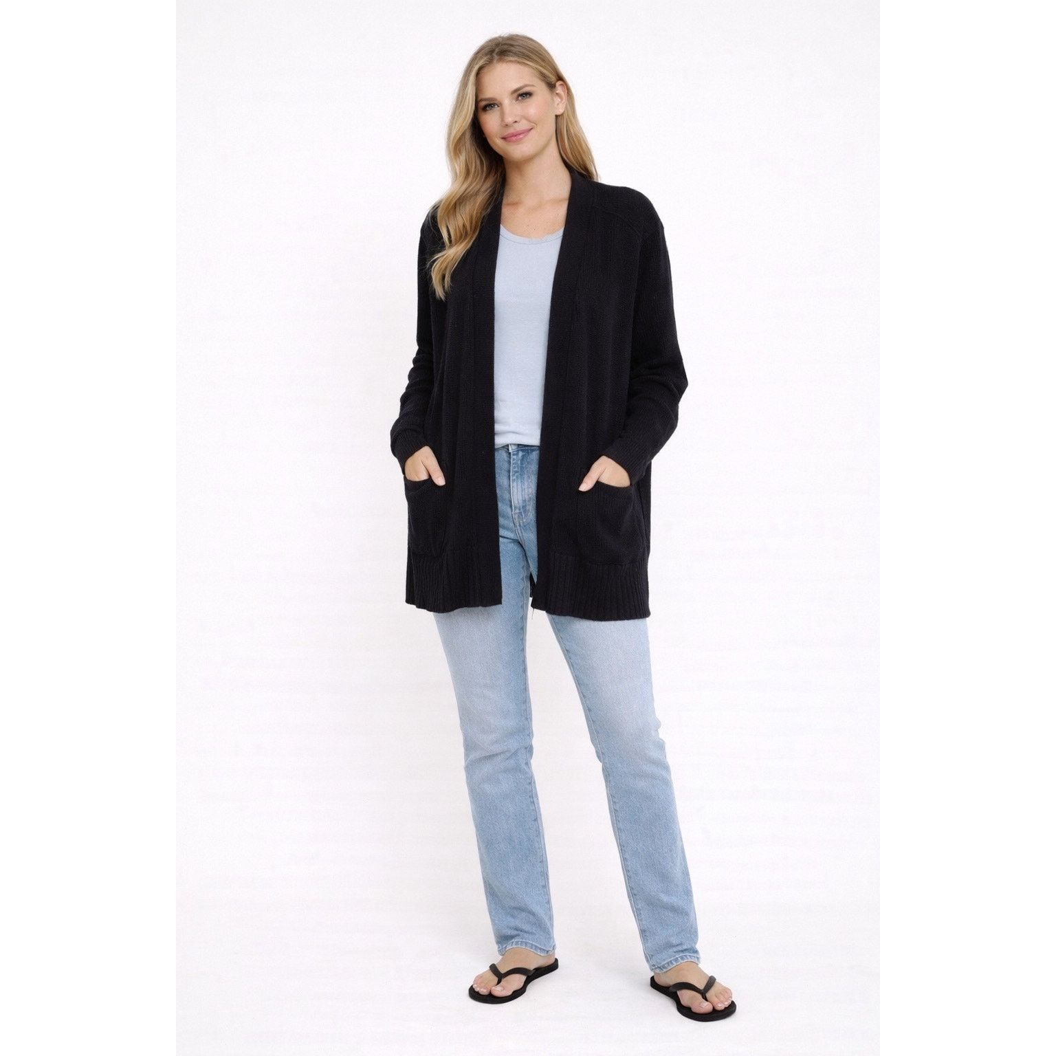 Nine West Nine West Black Rib Knit Open Cardigan Women L - A002 Size L / US 10 / IT 46 - 1 Thumbnail