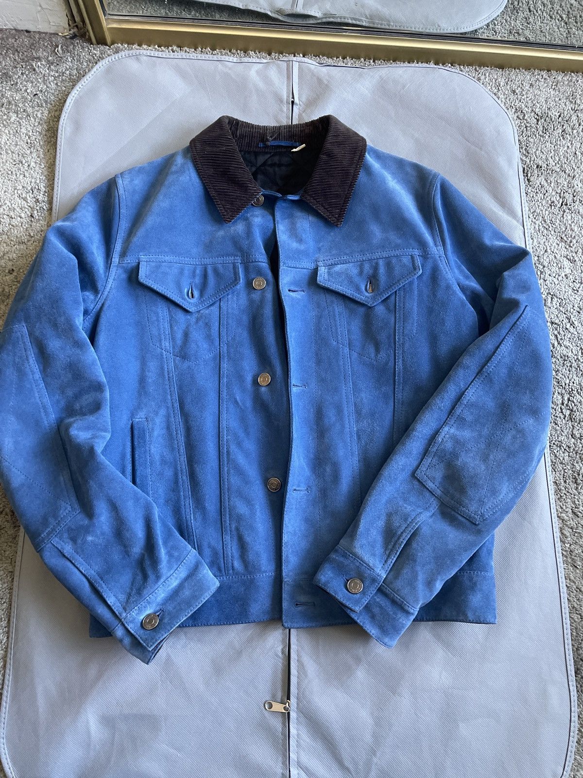 image of Ultimate Berluti Grail Blue Suede Jacket, Men's (Size Medium)